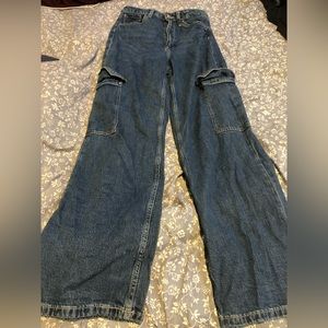 vintage wide denim jeans- pockets on side-